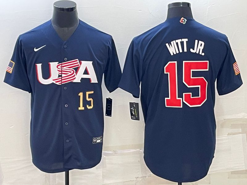 Men 2023 World Cub USA #15 Witt jr Blue Nike MLB Jersey2